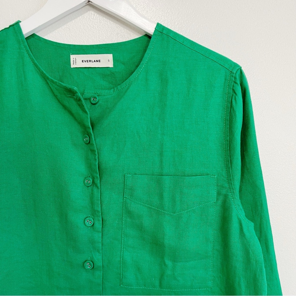 BOGO! Everlane Popover Shirt Flax Linen Grass Green Size Small - Picture 5 of 11